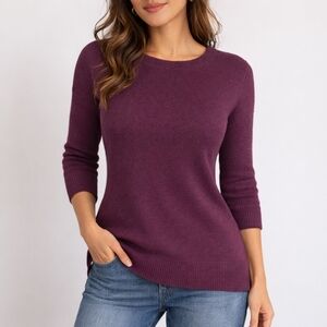 ✨2/$25 Talbots~100% Cashmere~Plum Purple~ Women's Sweater~3/4 Sleeve~MED P